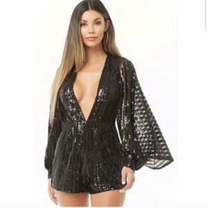 Deep Plunge Sequin Romper